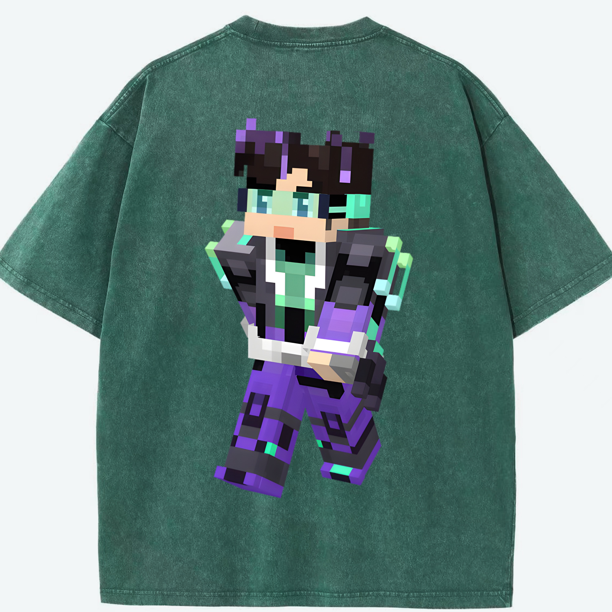 （画像用） マインクラフト ブロックの世界 Minecraft MC Block world 綿100% ヴィンテージ風 半袖Tシャツ（背面プリント）